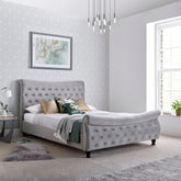 Oxford Grey Velvet Fabric Sleigh Bed